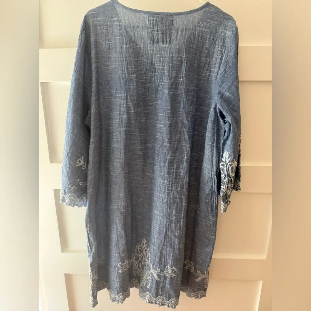 Kyla Seo Caite embroidered light chambray V-neck dress